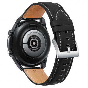 Crna kozna narukvica 22 mm sa sivom kopcom Galaxy Watch 3 45 mm