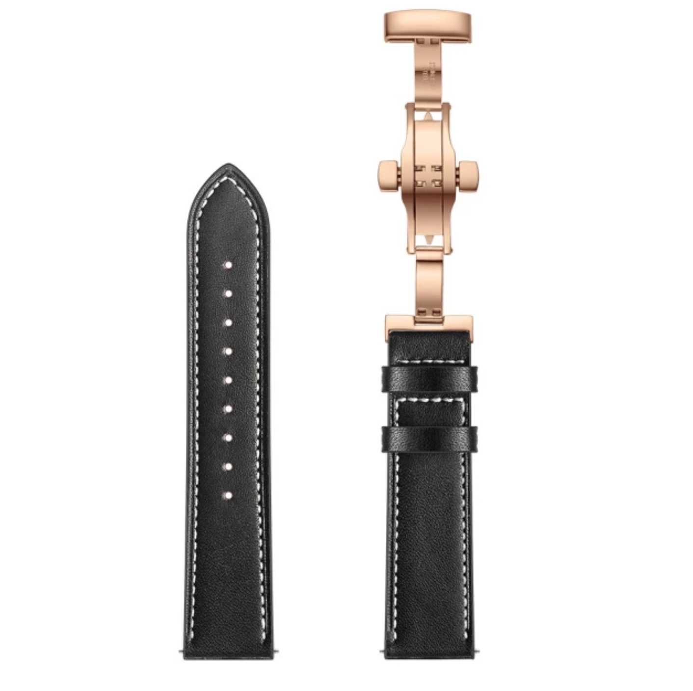 Crna kozna narukvica 20 mm sa rose gold kopcom Samsung Watch 4/5/6 40mm, 42mm, 43mm, 44mm, 46mm, 47mm - Слика 4