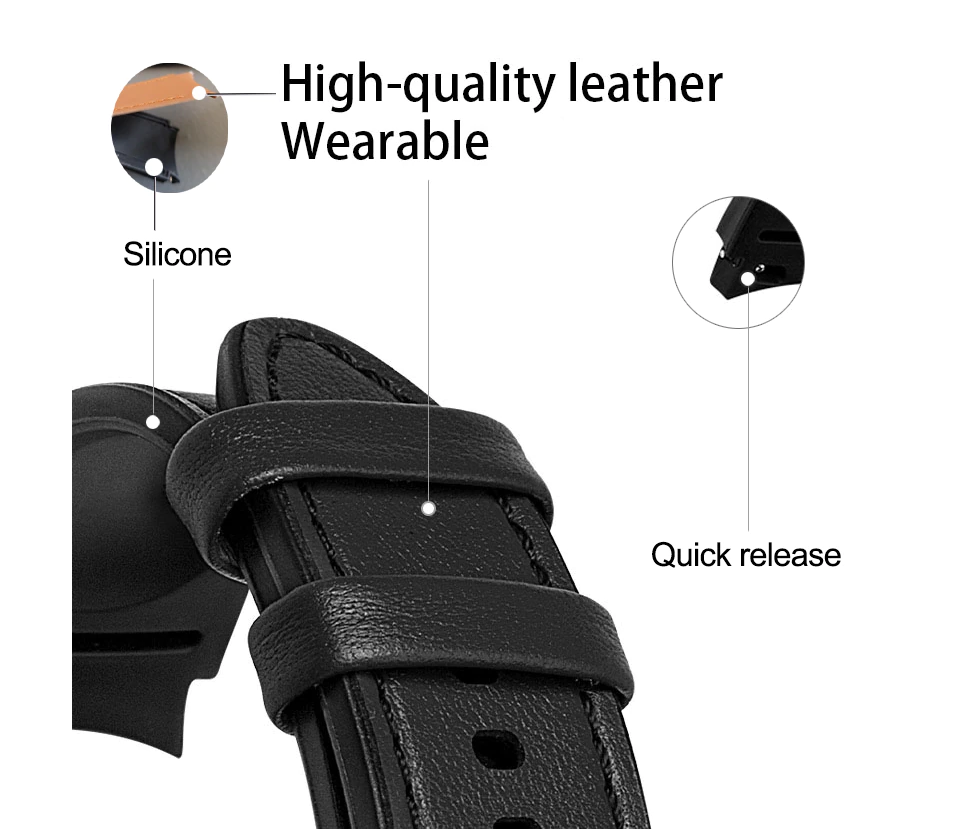 Crna kozna narukvica za Samsung Watch 4/5/6 40mm, 42mm, 43mm, 44mm, 46mm, 47mm - Слика 2
